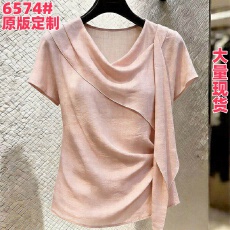 批发2026夏季新款休闲风粉色短袖飘带t恤女<b class='q'>通勤</b>小众百搭时尚上衣