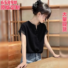 批发时尚气质黑色圆领短袖<b class='q'>T</b><b class='q'>恤</b>女2026<b class='q'>夏季</b>新款宽松别致减龄百搭上衣潮