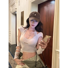 批发实拍实价不讲价Jennie同款性感挂脖吊带绑带修身<b class='q'>长袖</b><b class='q'>T</b><b class='q'>恤</b>两件套