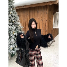 批发实拍实价复古辣妹半高领镂空<b class='q'>长袖</b>毛衣修显瘦套头收腰内搭针织衫