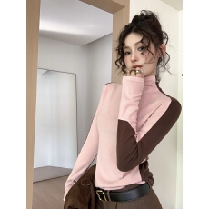 批发实拍实价冬季高级感拼色高领修身显瘦长袖T恤内搭打底衫上衣