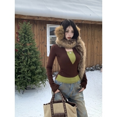 批发实拍实价冬季辣妹撞色高领假两件镂空修身显瘦磨毛加绒内搭打底衫