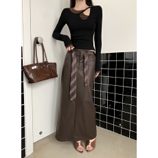 批发实拍实价冬季高腰直筒<b class='q'>半身</b>PU皮裙中长款气质开叉百搭显瘦包臀长裙