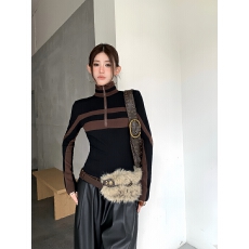 批发实拍实价复古百搭拼接撞色高领拉链修身显瘦磨毛内搭打底衫上衣