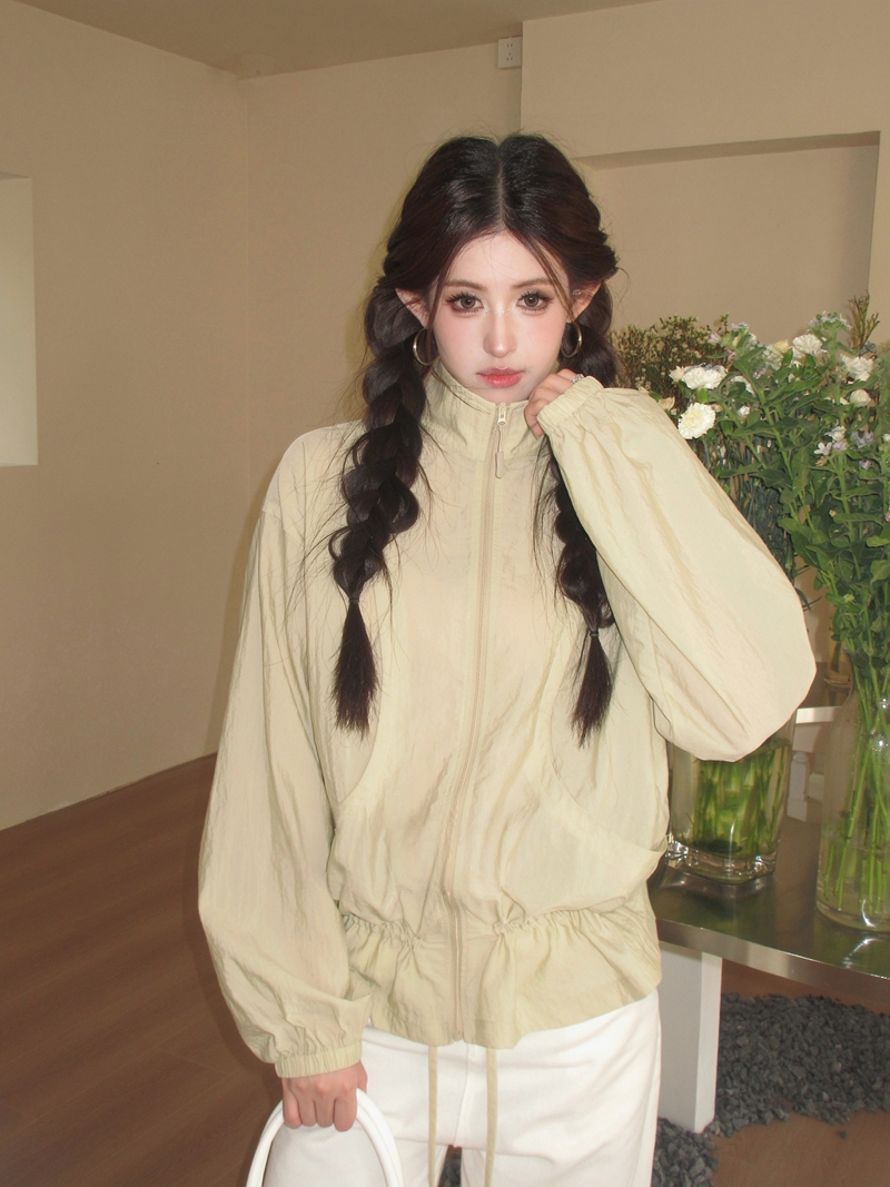 实拍实价春季复古休闲轻薄抽绳收腰宽松显瘦防晒外套设计感上衣