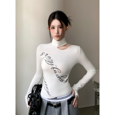 批发实拍实价春辣妹百搭高领镂空字母印花长袖修身显瘦<b class='q'>加绒</b><b class='q'>打底衫</b>上衣