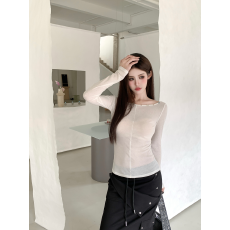 批发实拍实价夏季辣妹V领正反两穿贝壳扣微透修身显瘦<b class='q'>长袖</b>一字肩上衣