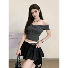 批发实拍实价夏季辣妹<b class='q'>一字肩</b>不规则设计露背收腰修身气质短款抹胸<b class='q'>上衣</b>