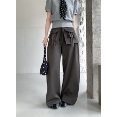 批发实拍实价夏季辣妹拼接假两件抽绳口袋设计垂坠宽松阔腿屁帘休闲裤