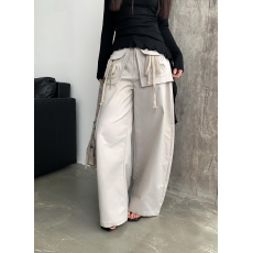 批发实拍实价夏季辣妹拼接假两件抽绳口袋设计垂坠宽松阔腿屁帘休闲裤