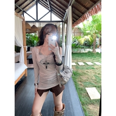 批发实拍实价不讲价辣妹轻薄微透不规则慵懒罩衫+豹纹三角杯两件套