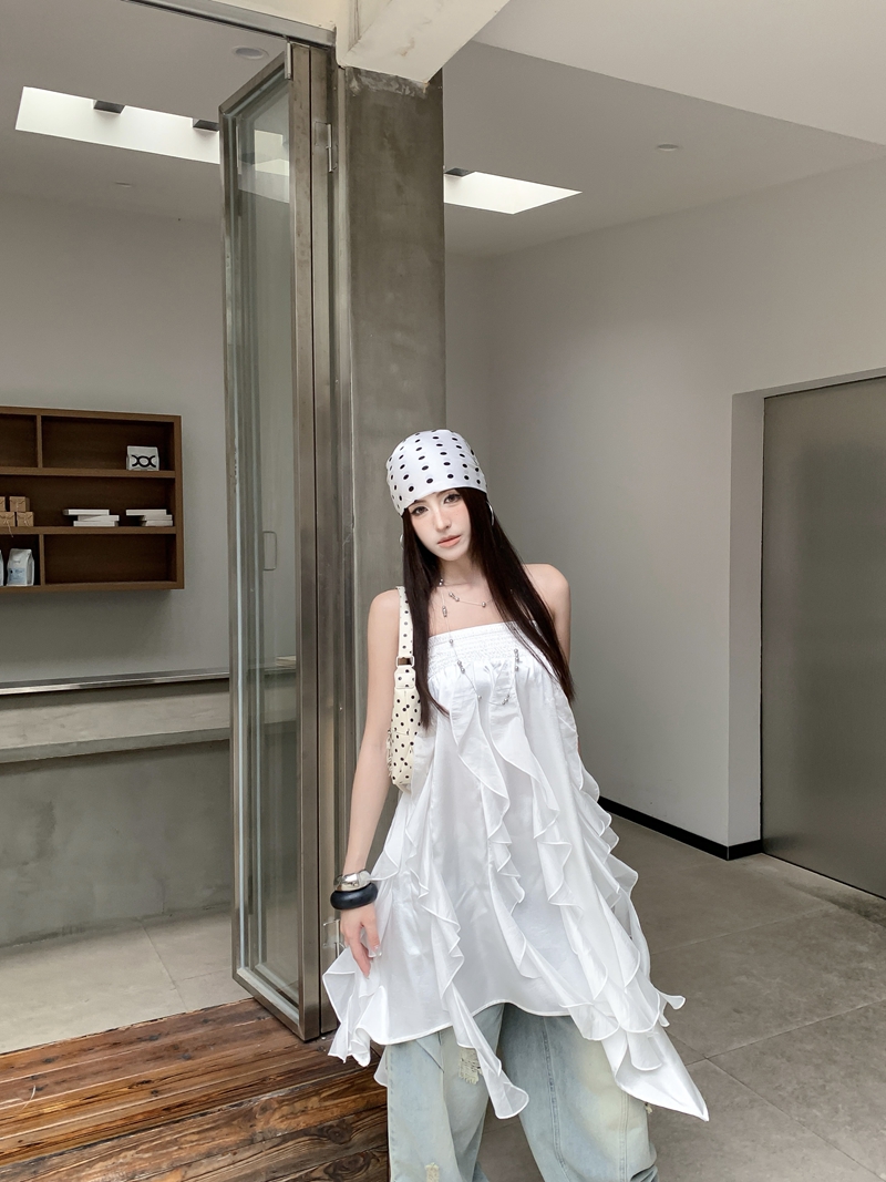 실사 정가 여름 핫걸 휴가 바람 작은 대중 하나 의류 기타 착용 패치워크 불규칙 리본 튜브탑 드레스