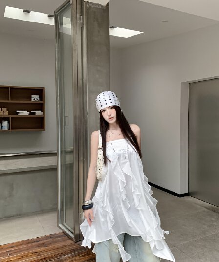 실사 정가 아니요 바겐 세일 핫걸 휴가 바람 작은 대중 하나 의류 기타 착용 패치워크 불규칙 리본 튜브탑 드레스