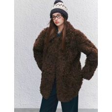 批发Soote Season 原创羊卷毛茸茸款式环保皮毛一体皮草毛毛外套女
