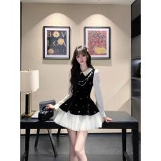 批发越韩小鱼 玛丽公主 法式千金风丝绒拼接网纱裙气质重工<b class='q'>连衣裙</b>女