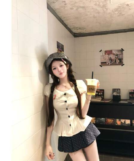 바다 소금 우유 표지 여름 몸매 가꾸기 슬림해 보이는 디자인 센스 순수한 욕망 핫걸 바람 베이비 칼라 맨위 반신 치마 세트 여성