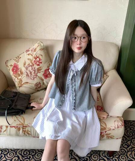 mucha 나무 차 따뜻한 면 일기 달콤함 학원 스타일 페이크 레이어드 스트라이프 셔츠 드레스 여성 베이비 칼라 드레스