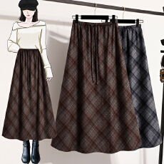 批发实拍大码 2025复古格子半身裙女秋季抽绳高腰a字包臀裙格纹长裙子