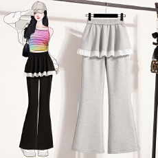 批发实拍大码   2025秋冬新款卫裤女设计感蕾丝拼接喇叭裤时尚裙裤