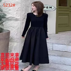 批发FUGUI RICH黑巧泡芙小个子早秋新款针织拼接<b class='q'>连衣裙</b>法式中长裙