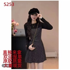 批发圆脸酥与梦为陵千金风设计感拼接收腰<b class='q'>连衣裙</b>女秋季