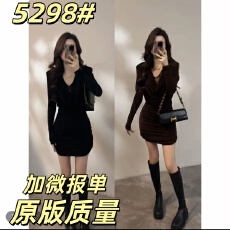 批发大婷婷】拼接<b class='q'>蕾丝</b>辣妹荡领褶皱连衣裙长袖秋冬时尚显瘦裙子DT1805