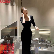 批发秋冬季优雅气质御姐风连衣裙黑色显瘦收腰修身内搭打底长裙