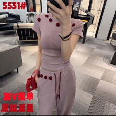 批发OS&oneshow】春夏新款显瘦阔腿裤纯欲风时尚两件<b class='q'>套装</b>修身气质上衣