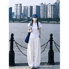 批发韩系小清新今年流行漂亮白色短袖上衣牛仔裤两件套夏装搭配一整套