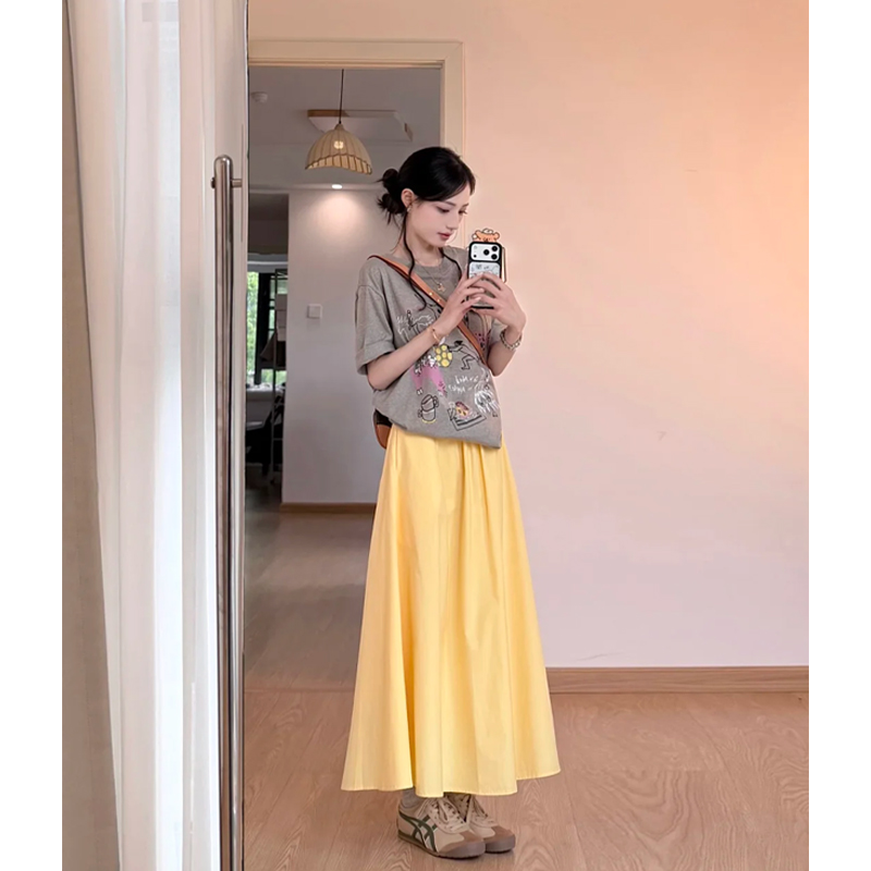 전체 집합 ootd 착용 가져 가라. 연령 감소 캐주얼 바람 자이언트 잘 생긴 회색 프린트 루즈핏 맨위 반신 스커트 투피스 슈트