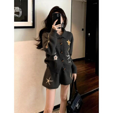 批发慵懒风休闲灰色针织套装初冬小个子穿搭女2026新款上衣裤子两件套