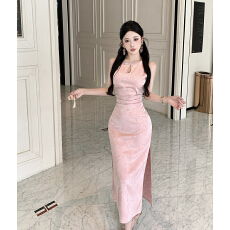批发新款温柔气质甜美裙子修身显瘦长款高端礼服连衣裙