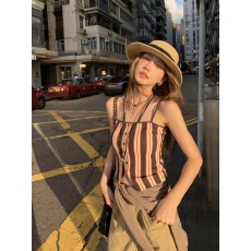 批发韩国东大门夏季新款通勤休闲减龄<b class='q'>街头</b>宽松型百搭撞色竖条背心吊带