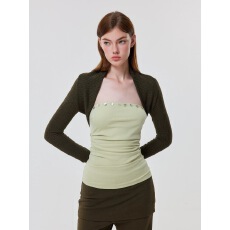 批发YOJUGOES 蓝白绿撞色抹胸上衣修身显瘦设计感坎肩罩衫两件套T恤女