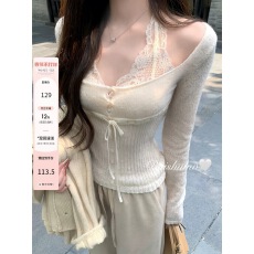 批发白水女 纯纯嗲欲套组长袖2.0  U领针织衫吊带女早秋氛围感上衣