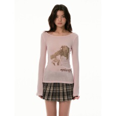 批发molacing<b class='q'>婴儿</b>粉软糯轻薄复古人像长袖T恤