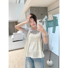 批发2026年夏季新款韩版十三行宽松百搭两件套短袖针织加娃娃针织吊带