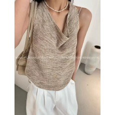 批发2026韩系纯欲极简镂空针织吊带背心女外穿氛围感显瘦荡领无袖上衣