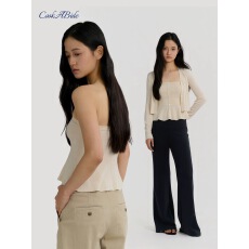 批发CookABide 莱赛尔针织荷叶边抹胸短款开衫套装