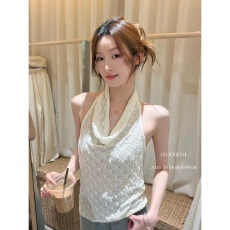 批发AS OFFICIAL-推荐欲辣小甜心·挂脖式荡领露背针织小衫16095