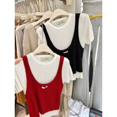 批发WANGHONG正版2026夏季新款时髦洋气百搭显瘦假两件针织背心上衣女