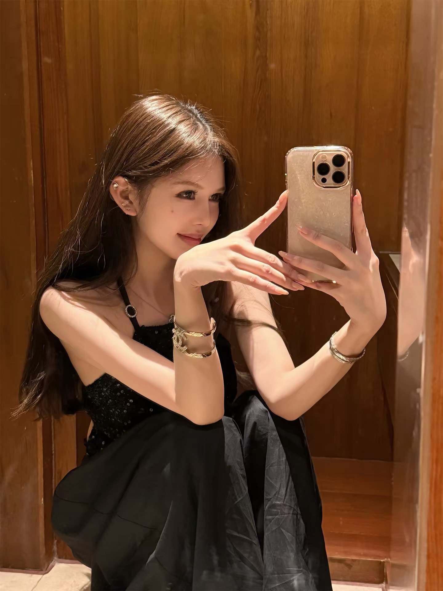 titi 작은 자매 쉬 너 눈부신 캐미솔 여름 스팽글 샤오시엔 백리스 행침 목 쇼트 스타일 켜기