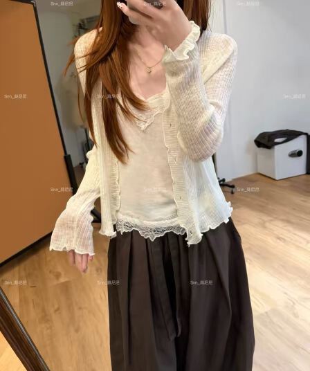 마늘 니켈 니켈 한 눈 청 ~을 통해 디스플레이 얇고 작은 외부 가져 가라. V넥 부서 버클 업 의류 품격 슬림해 보이는 오픈 가디건 여성 코트 351