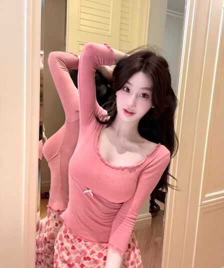ww 맞춤 딸기 소녀 흔들다 칼라 중간 소매 얇은 스타일 티셔츠 여성 하이웨이스트 꽃무늬 장미 빨간색 반신 치마 세트 여성