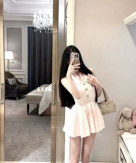 lxyg 작은 샤넬 스타일 폴로 칼라 꼬집기 허리 민소매 여성 드레스 여름 고급 센스 몸매 가꾸기 슬림해 보이는 아름다운 프랑스식 미니 스커트