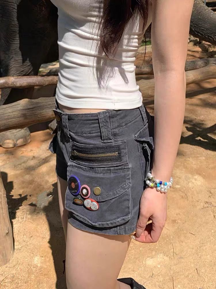 Ladie's Workwear High-Waisted Cargo Jeans with Multiple Pockets, Fashionable and Slimming for Petite Women