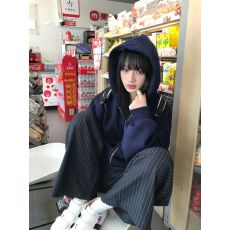 批发韩版设计感<b class='q'>欧美风</b>条纹裤女2025春季新款小众宽松休闲阔腿长裤