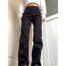 批发黑色<b class='q'>弹力</b>直筒窄版<b class='q'>牛仔裤</b>女高腰显瘦加绒加厚修身裤