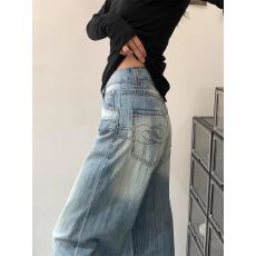 批发辣妹宽松高街<b class='q'>牛仔裤</b>女时尚个性显瘦直筒阔腿长裤子
