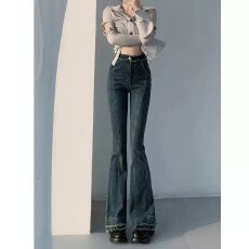 批发辣妹微喇<b class='q'>牛仔裤</b>女弹力修身显瘦直筒阔腿马蹄长裤子
